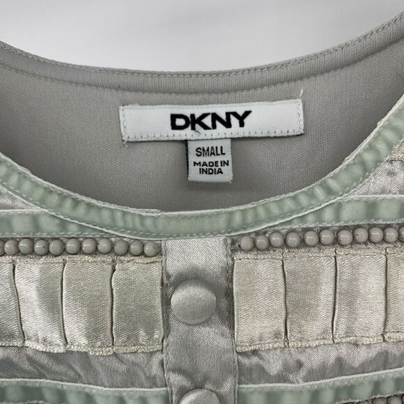 DKNY Silver Silky Sleeveless Ruffle Edge Dress - Picture 7 of 9